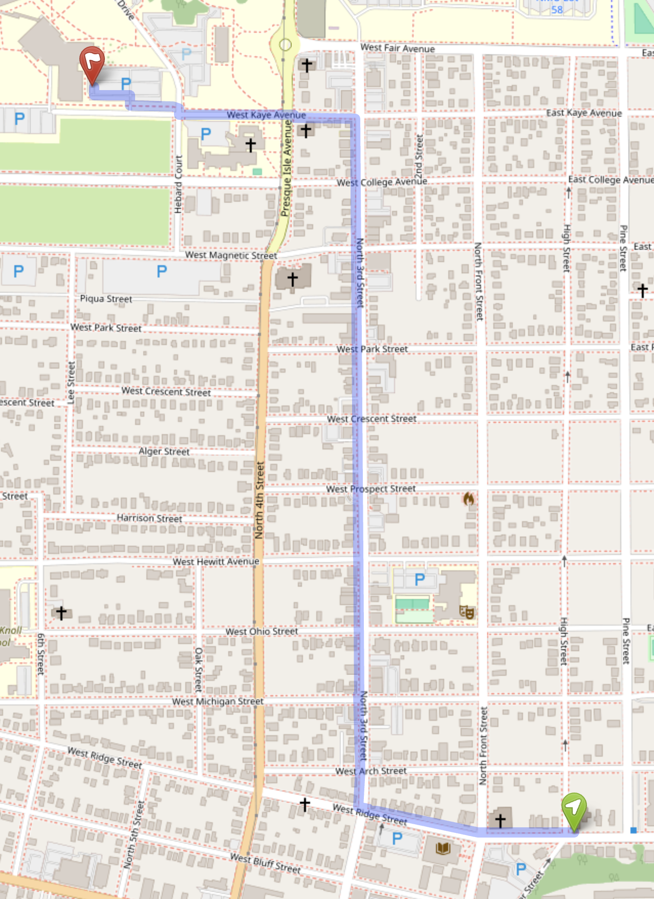 Walking route map from the ceremony venue to the reception venue